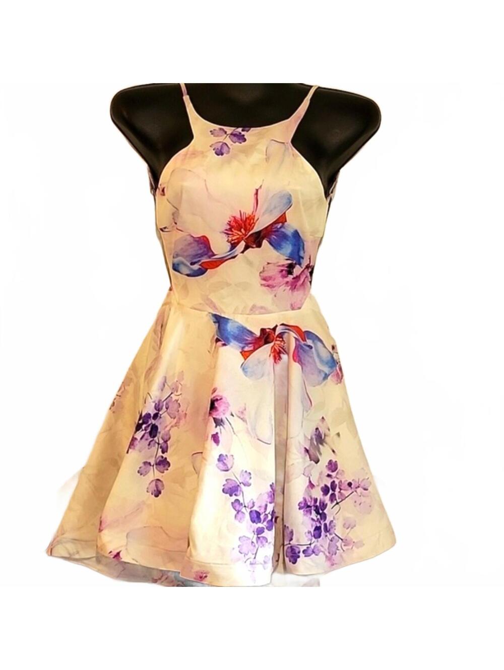 L'Atiste Cream Purple Backless Floral Dress Size M New